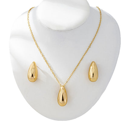 Golden Teardrop-shaped Necklace And Earring Set
